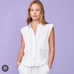 Monrow NWOT Pinstripe Gauze Tank White and Gray Size Small